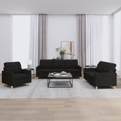 Set di Divani 3 pz con Cuscini Nero in Tessuto - homemem39