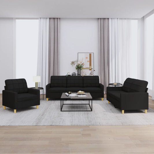 Set di Divani 3 pz con Cuscini Nero in Tessuto - homemem39