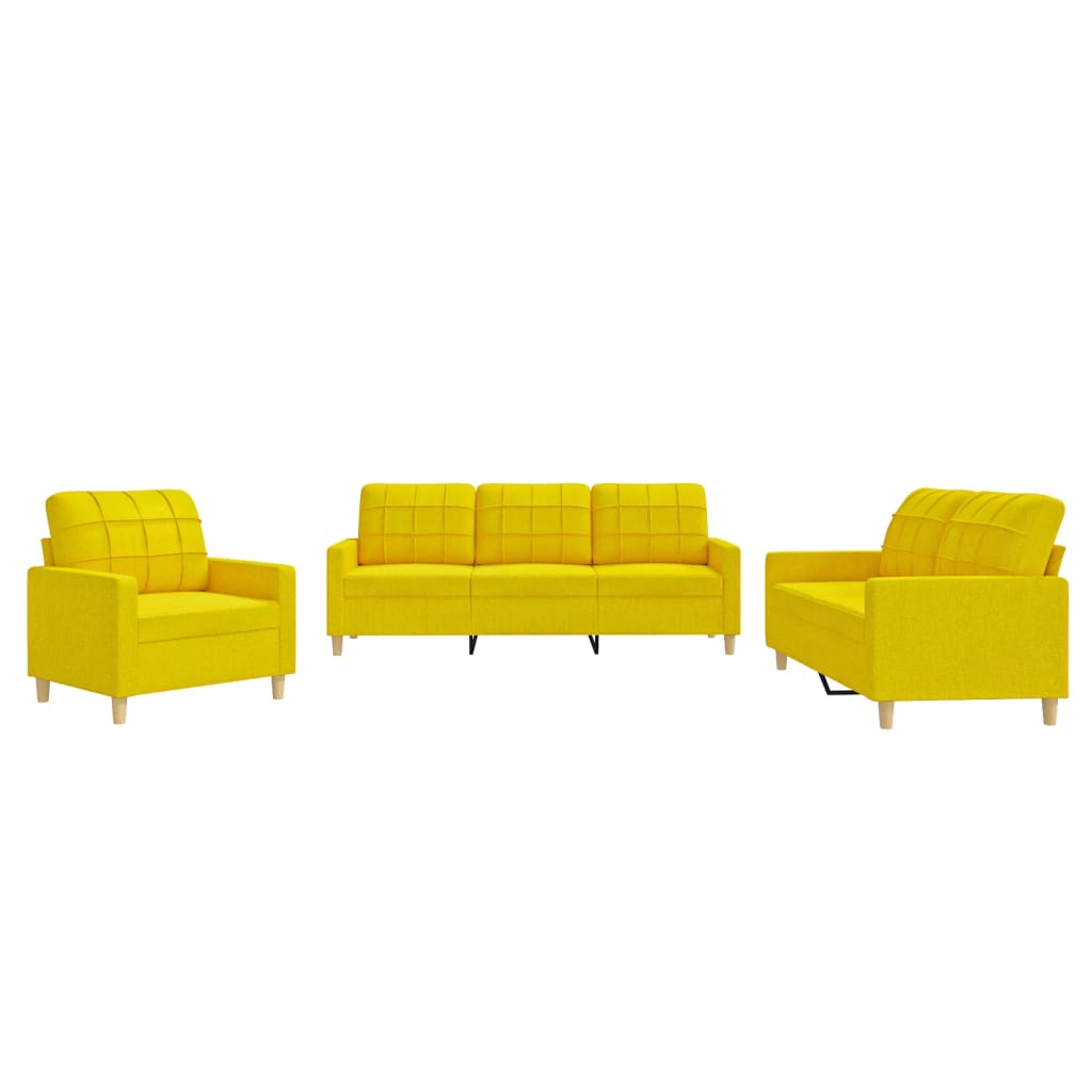 Set di Divani 3 pz con Cuscini Giallo Chiaro in Tessuto - homemem39