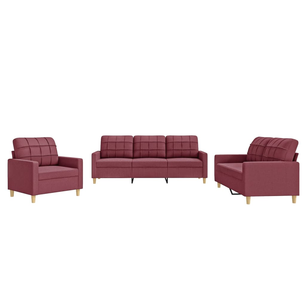 Set di Divani 3 pz con Cuscini Rosso Vino in Tessuto | homemem39