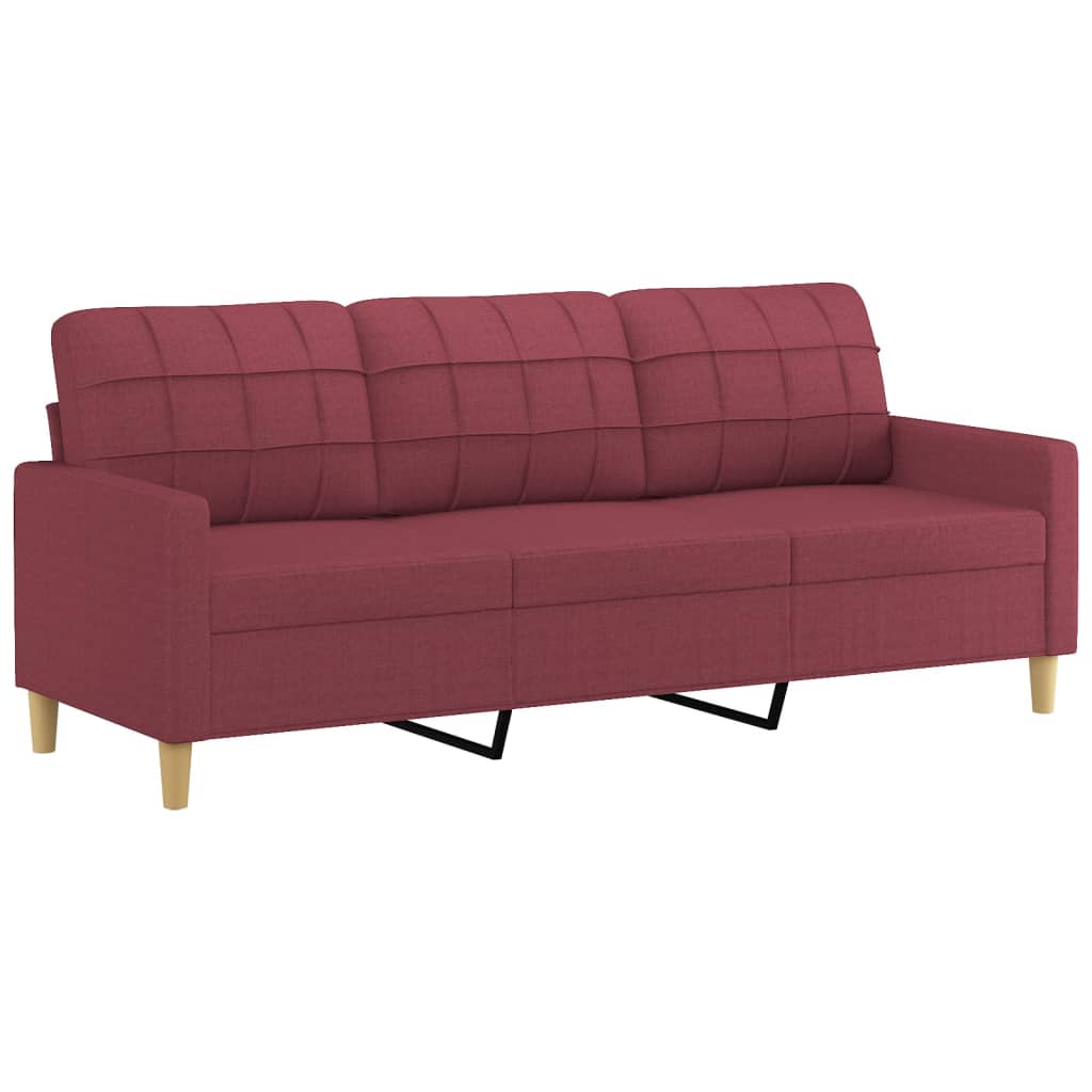 Set di Divani 3 pz con Cuscini Rosso Vino in Tessuto | homemem39