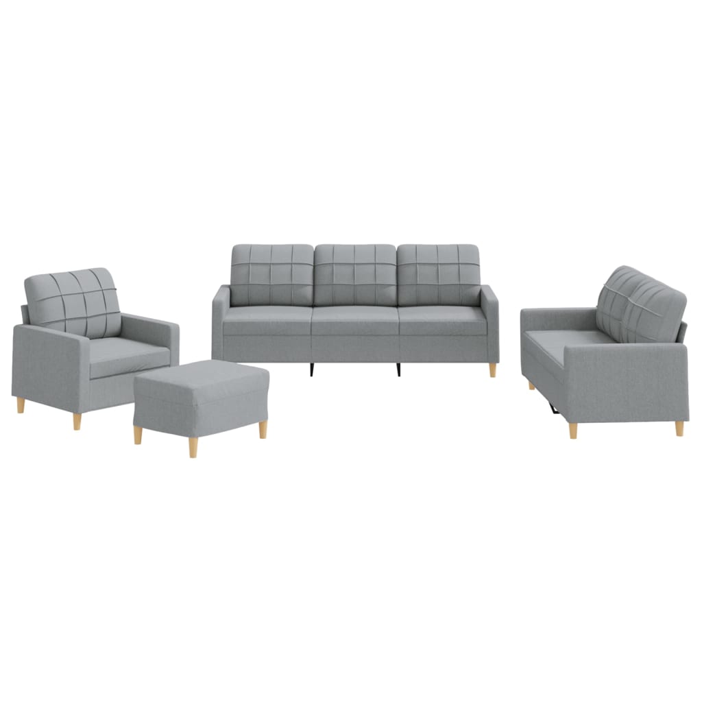 Set di Divani 4 pz con Cuscini Grigio Chiaro in Tessuto - homemem39
