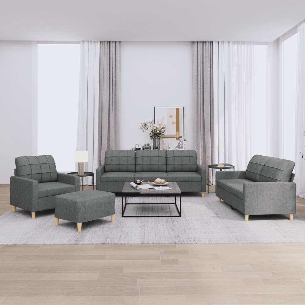 Set di Divani 4 pz con Cuscini Grigio Scuro in Tessuto | homemem39