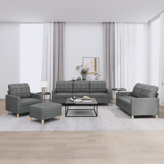 Set di Divani 4 pz con Cuscini Grigio Scuro in Tessuto | homemem39