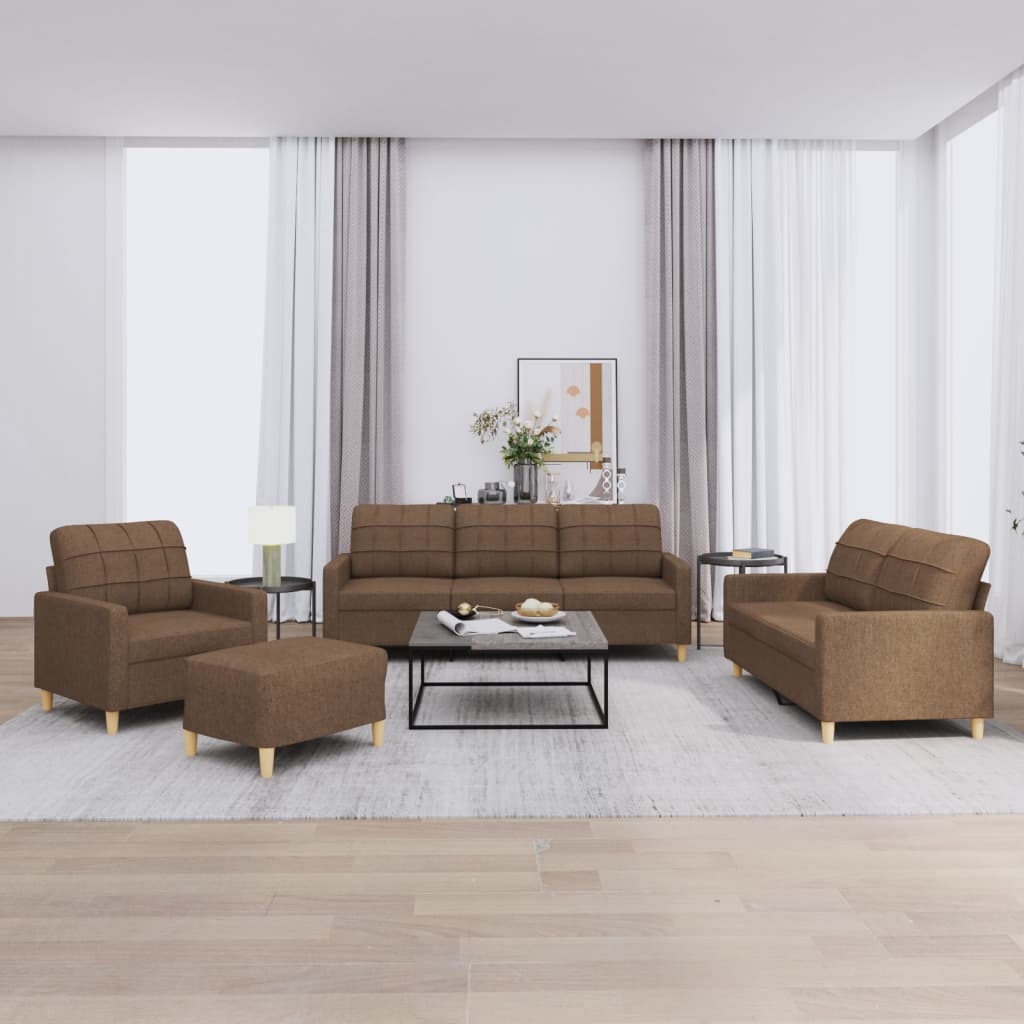 Set di Divani 4 pz con Cuscini Marrone in Tessuto | homemem39