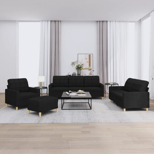 Set di Divani 4 pz con Cuscini Nero in Tessuto | homemem39