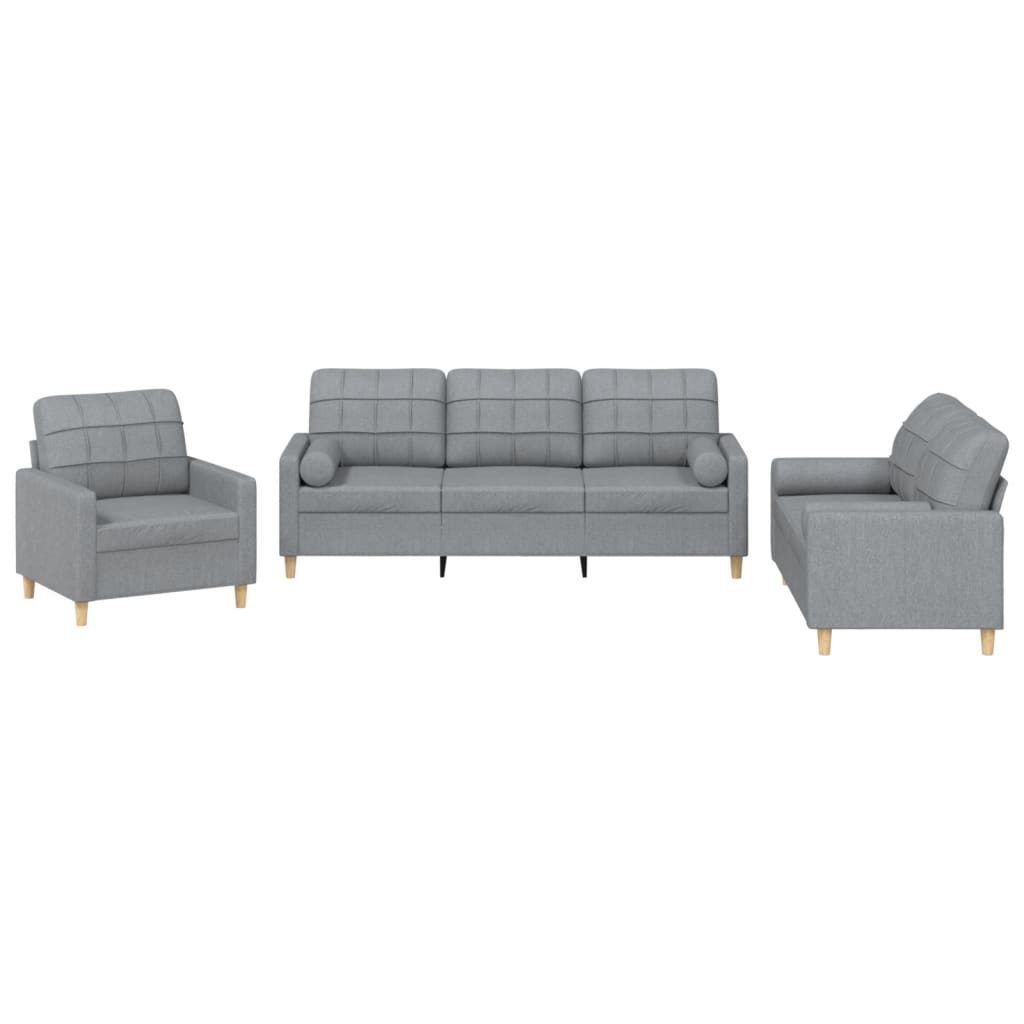 Set Divani 3 pz con Cuscini Grigio Chiaro in Tessuto - homemem39