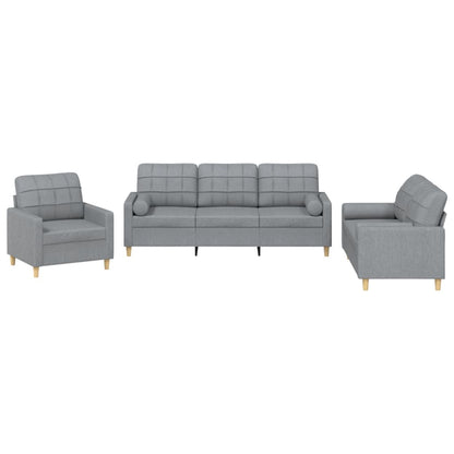 Set Divani 3 pz con Cuscini Grigio Chiaro in Tessuto - homemem39