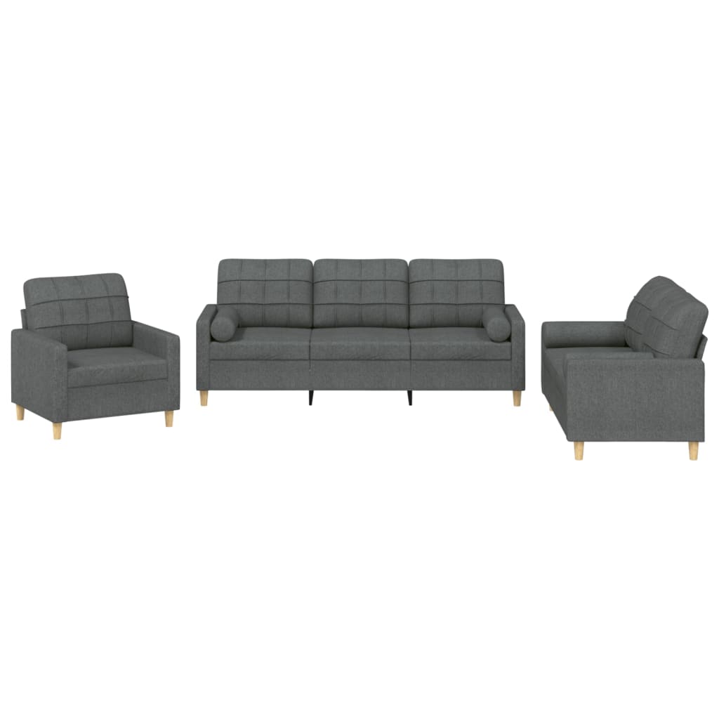 Set di Divani 3 pz con Cuscini Grigio Scuro in Tessuto | homemem39