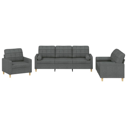 Set di Divani 3 pz con Cuscini Grigio Scuro in Tessuto | homemem39