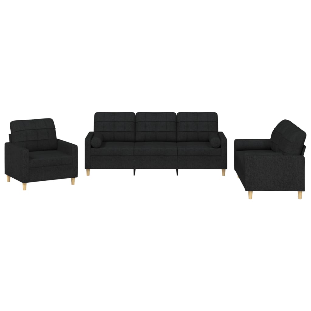 Set Divani 3 pz con Cuscini Nero in Tessuto | homemem39