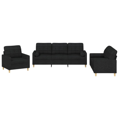 Set Divani 3 pz con Cuscini Nero in Tessuto | homemem39