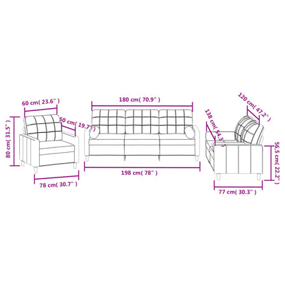 Set Divani 3 pz con Cuscini Nero in Tessuto | homemem39
