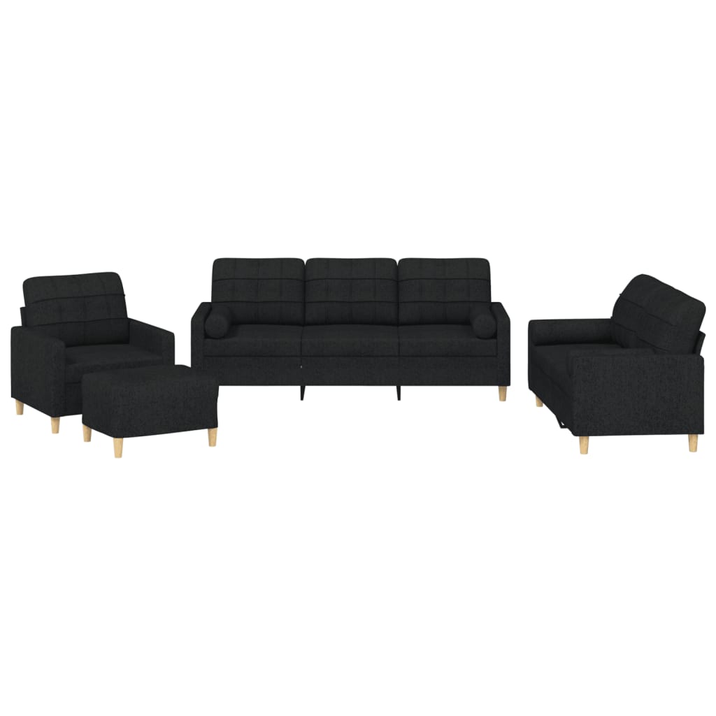 Set Divani 4 pz con Cuscini Nero in Tessuto | homemem39
