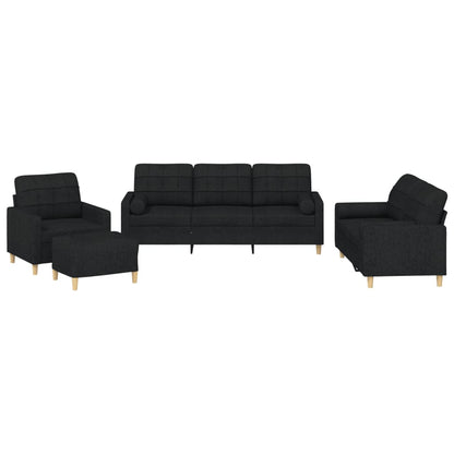 Set Divani 4 pz con Cuscini Nero in Tessuto | homemem39
