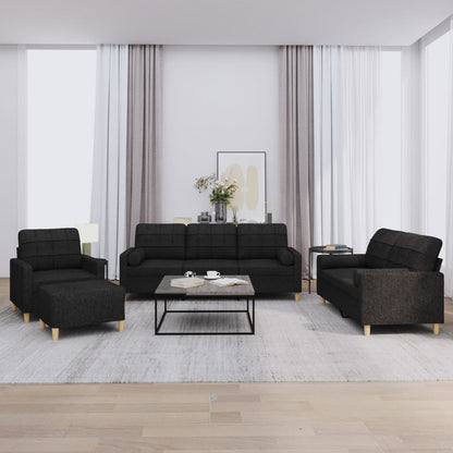 Set Divani 4 pz con Cuscini Nero in Tessuto | homemem39