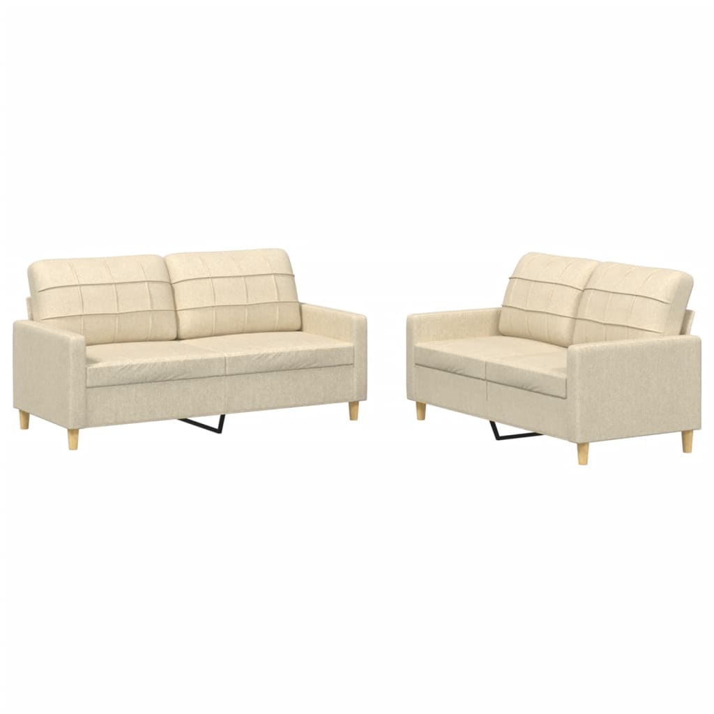 Set di Divani 2 pz con Cuscini Crema in Tessuto | homemem39