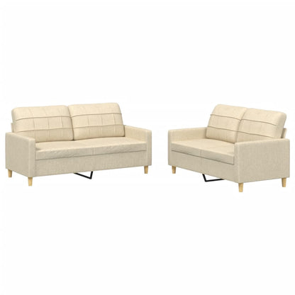 Set di Divani 2 pz con Cuscini Crema in Tessuto | homemem39