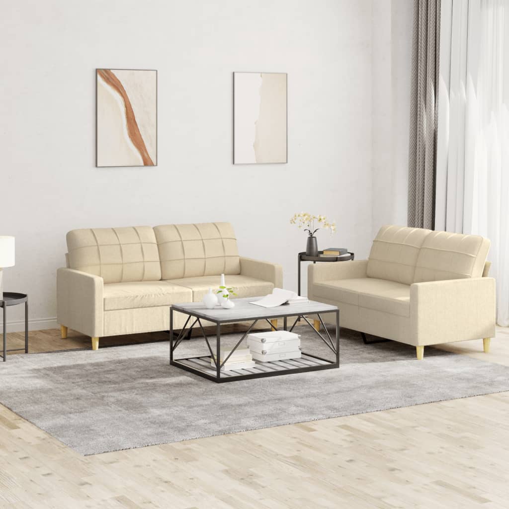 Set di Divani 2 pz con Cuscini Crema in Tessuto | homemem39