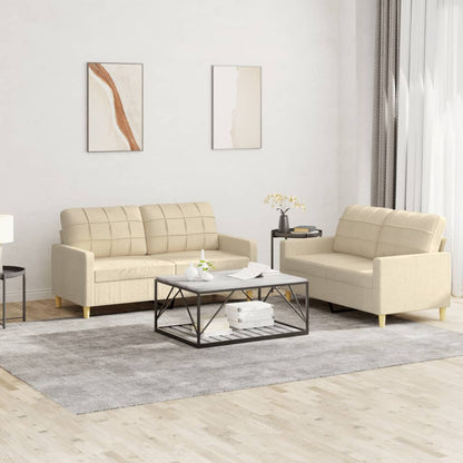 Set di Divani 2 pz con Cuscini Crema in Tessuto | homemem39