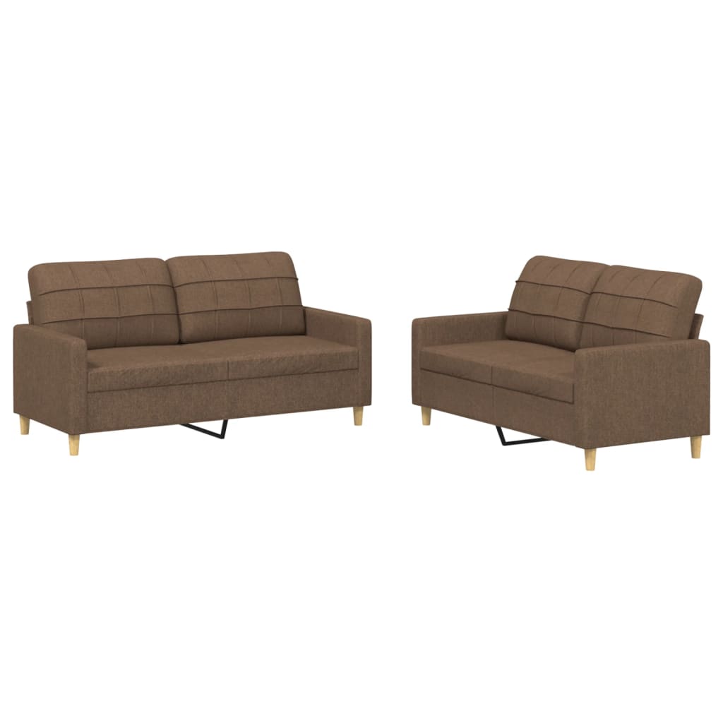 Set di Divani 2 pz con Cuscini Marrone in Tessuto | homemem39