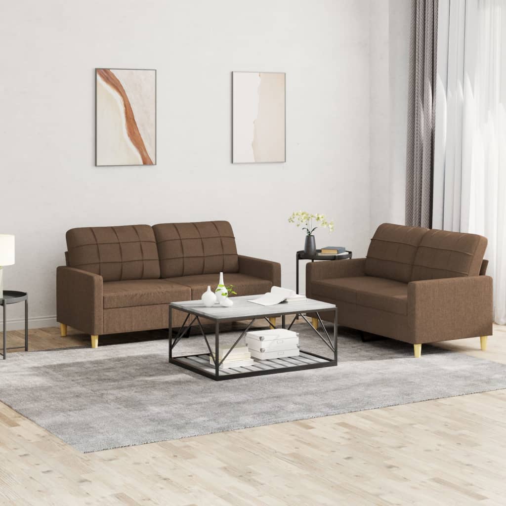 Set di Divani 2 pz con Cuscini Marrone in Tessuto | homemem39