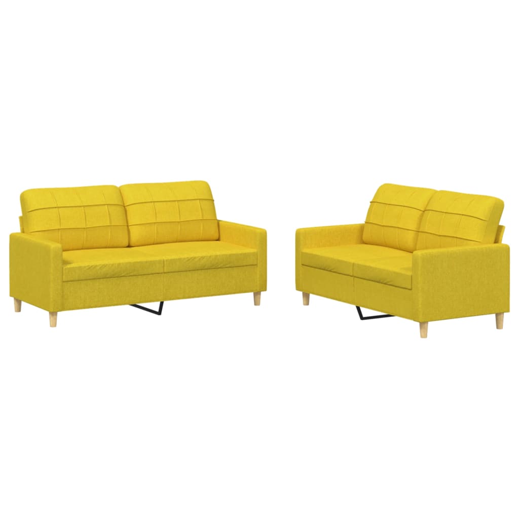 Set di Divani 2 pz con Cuscini Giallo Chiaro in Tessuto | homemem39