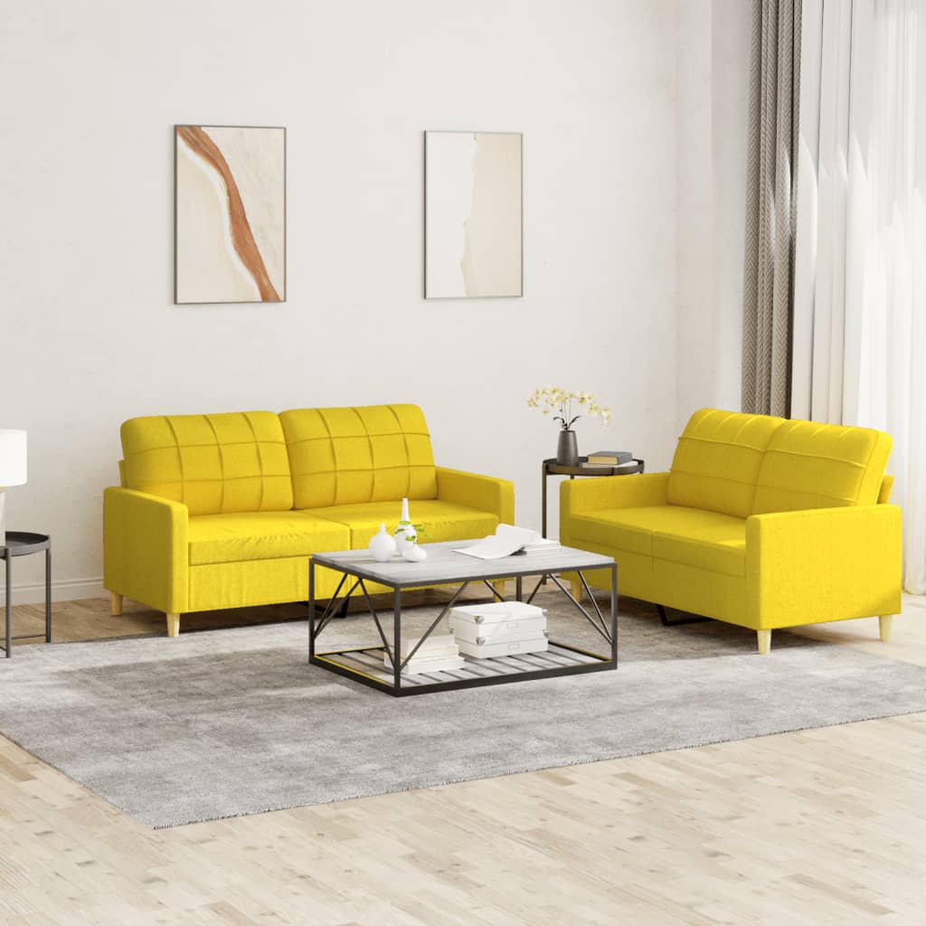 Set di Divani 2 pz con Cuscini Giallo Chiaro in Tessuto | homemem39