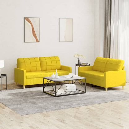 Set di Divani 2 pz con Cuscini Giallo Chiaro in Tessuto | homemem39