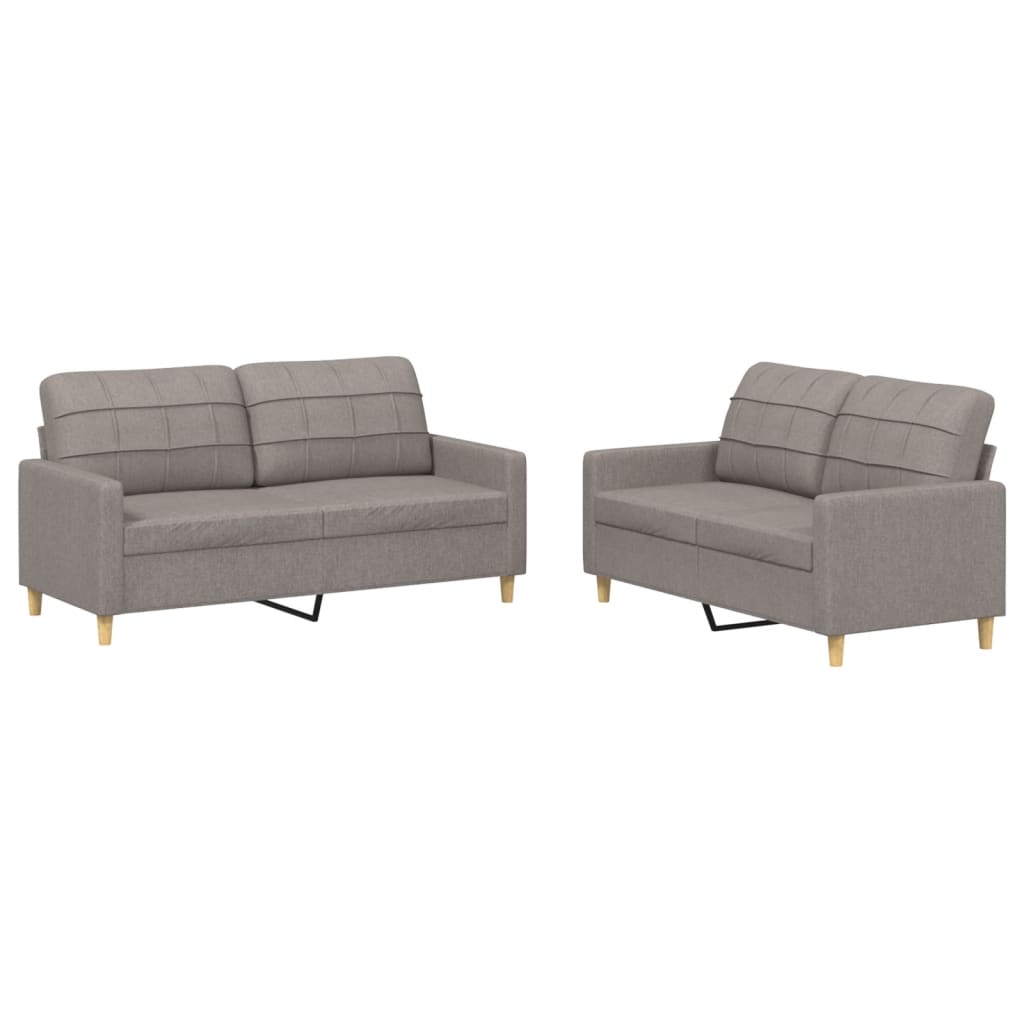 Set di Divani 2 pz con Cuscini Tortora in Tessuto | homemem39