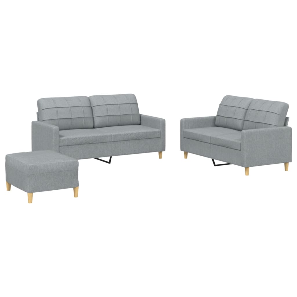 Set di Divani 3 pz con Cuscini Grigio Chiaro in Tessuto - homemem39