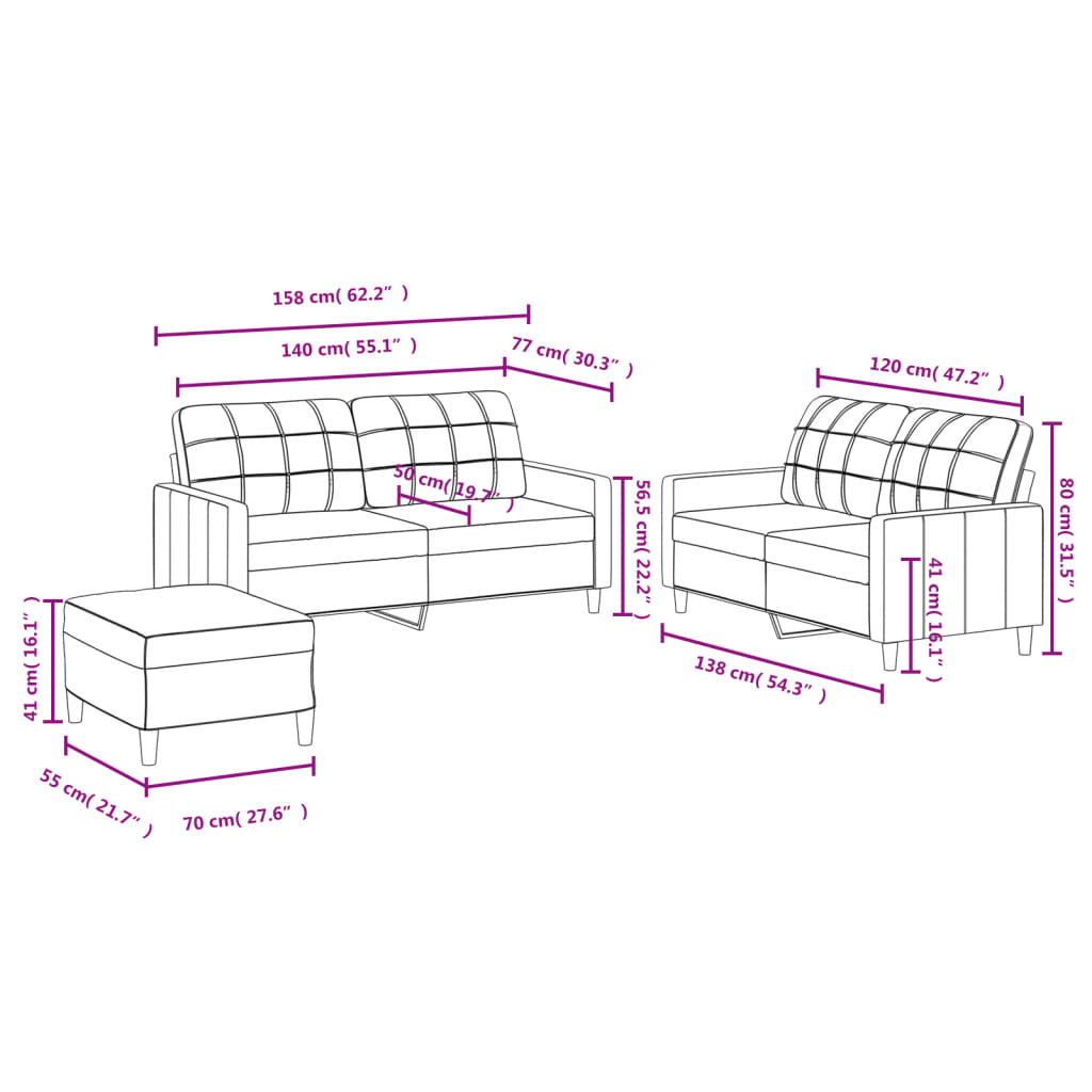 Set di Divani 3 pz con Cuscini Grigio Chiaro in Tessuto | homemem39