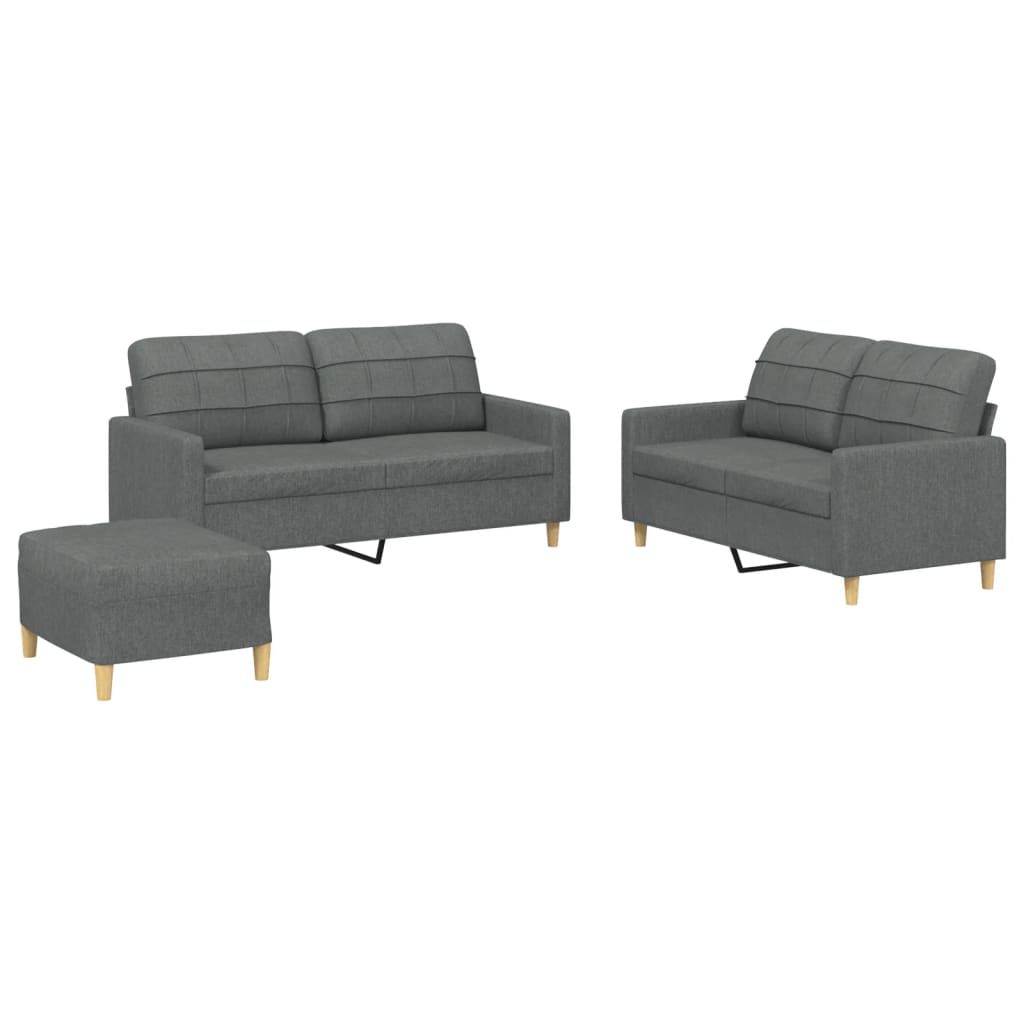 Set di Divani 3 pz con Cuscini Grigio Scuro in Tessuto | homemem39