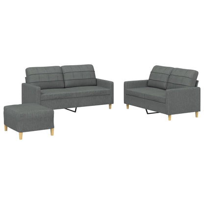 Set di Divani 3 pz con Cuscini Grigio Scuro in Tessuto | homemem39