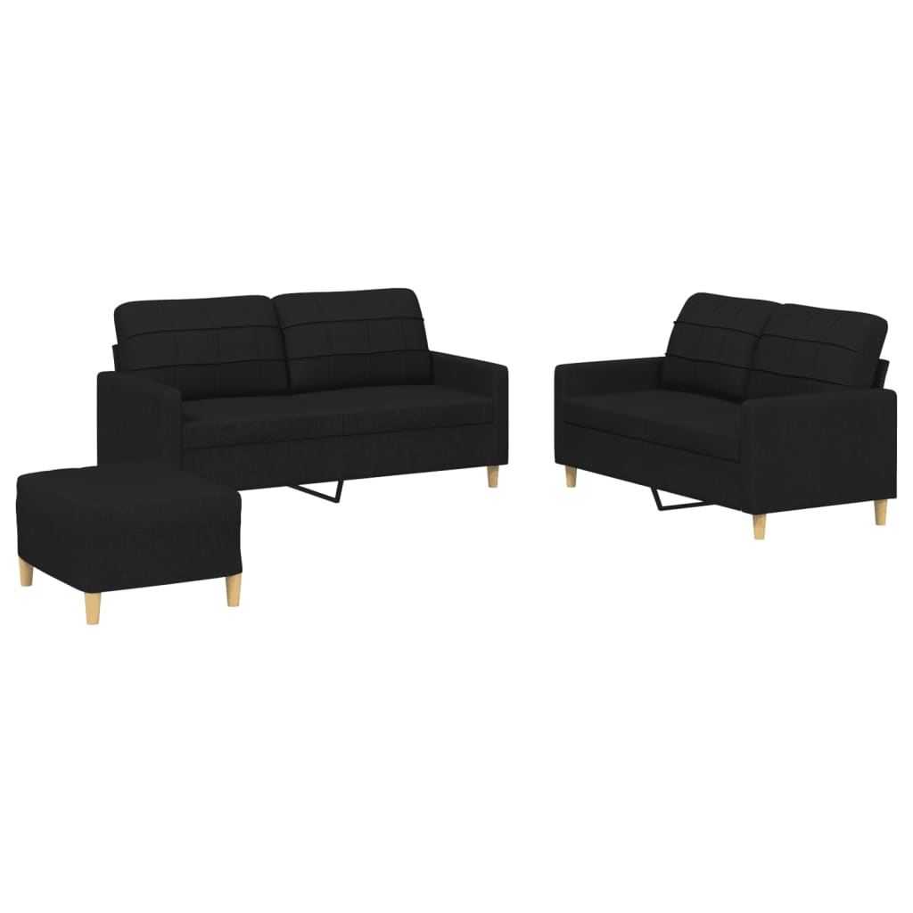 Set di Divani 3 pz con Cuscini Nero in Tessuto | homemem39