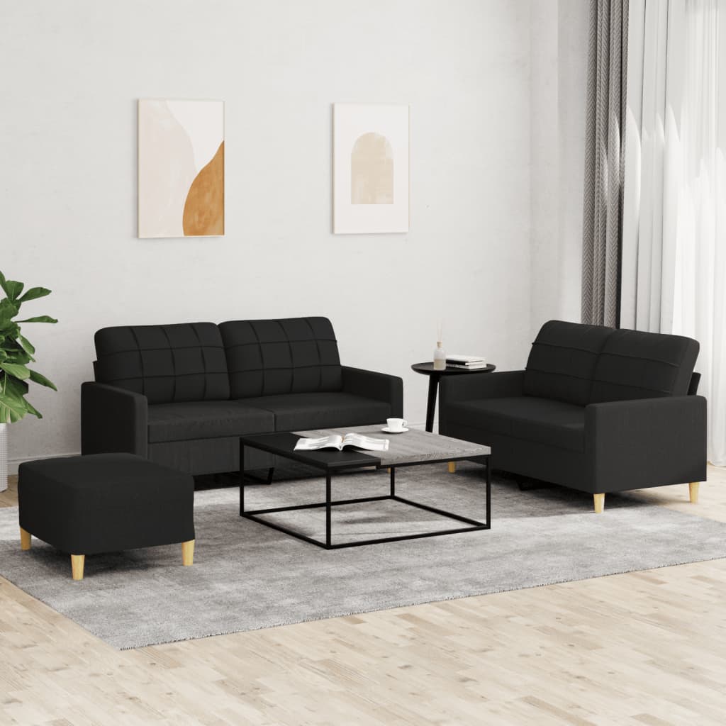 Set di Divani 3 pz con Cuscini Nero in Tessuto | homemem39