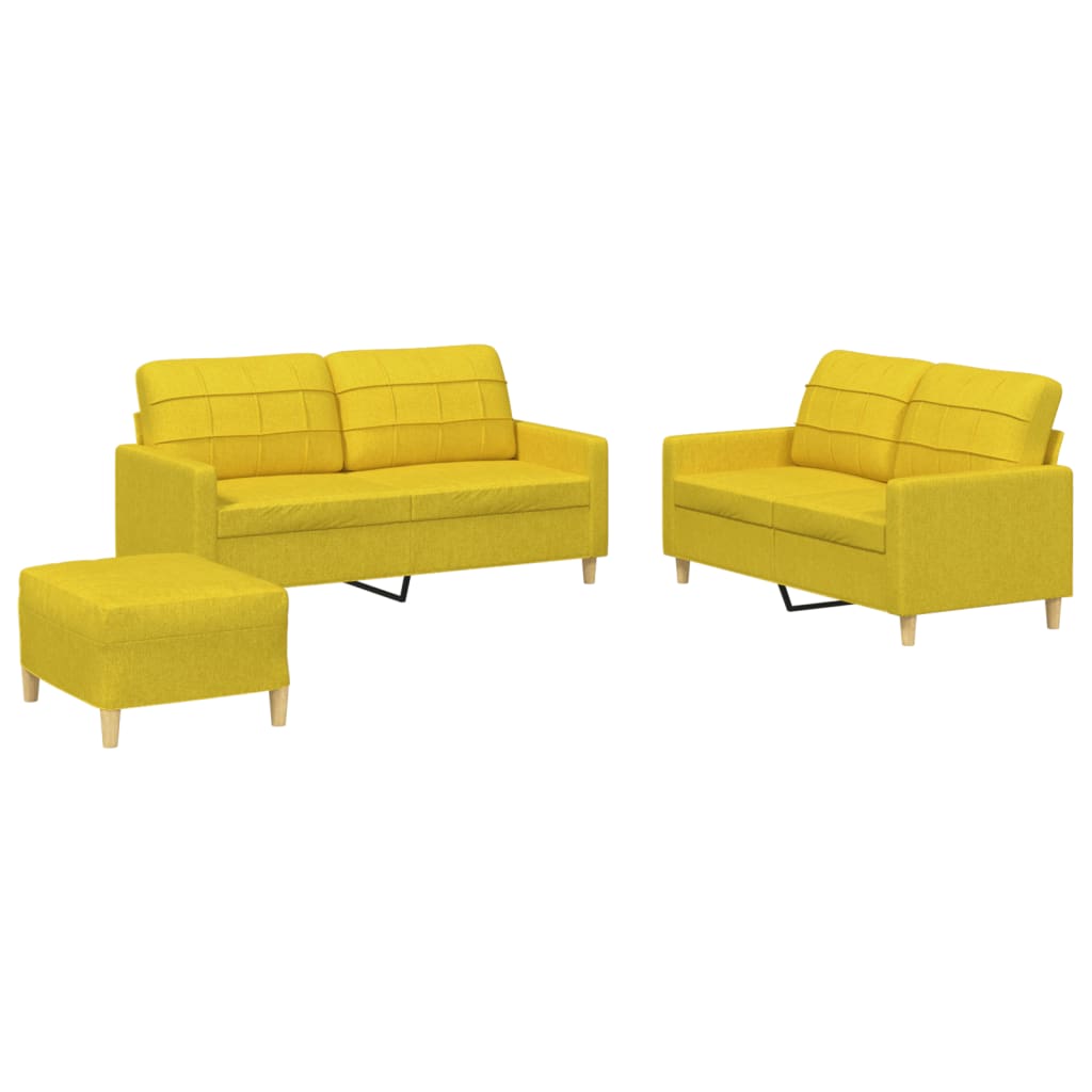 Set di Divani 3 pz con Cuscini Giallo Chiaro in Tessuto - homemem39