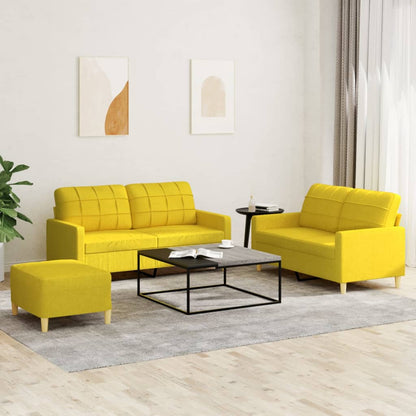 Set di Divani 3 pz con Cuscini Giallo Chiaro in Tessuto - homemem39