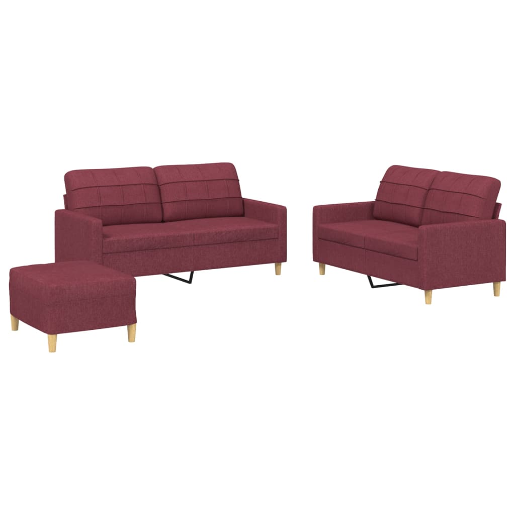 Set di Divani 3 pz con Cuscini Rosso Vino in Tessuto | homemem39