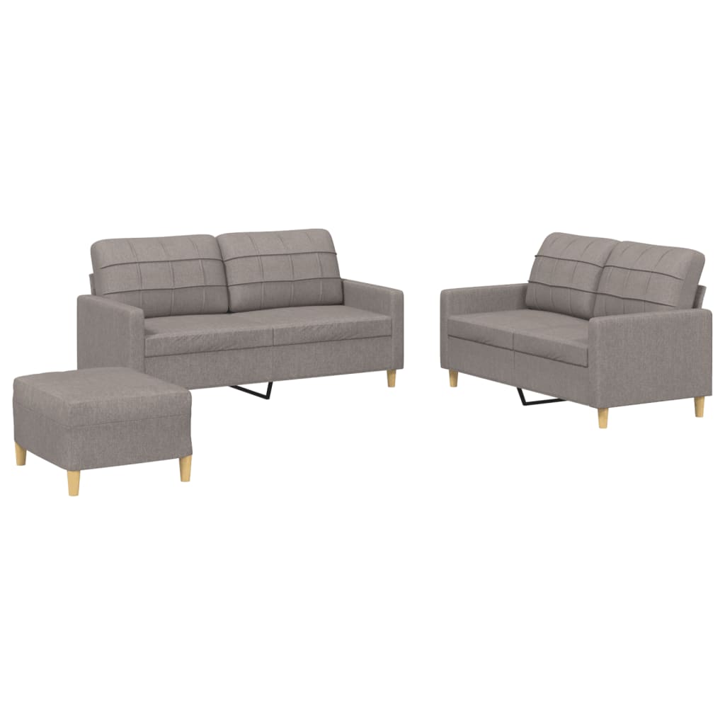 Set di Divani 3 pz con Cuscini Tortora in Tessuto | homemem39