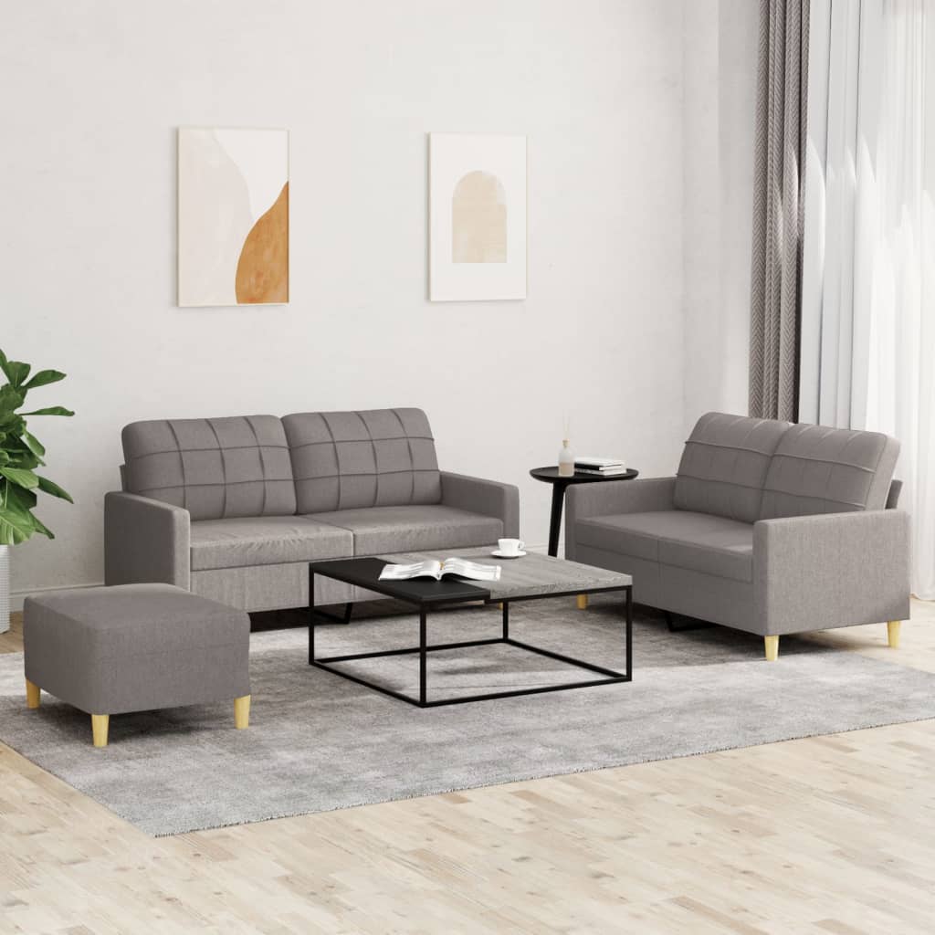 Set di Divani 3 pz con Cuscini Tortora in Tessuto | homemem39