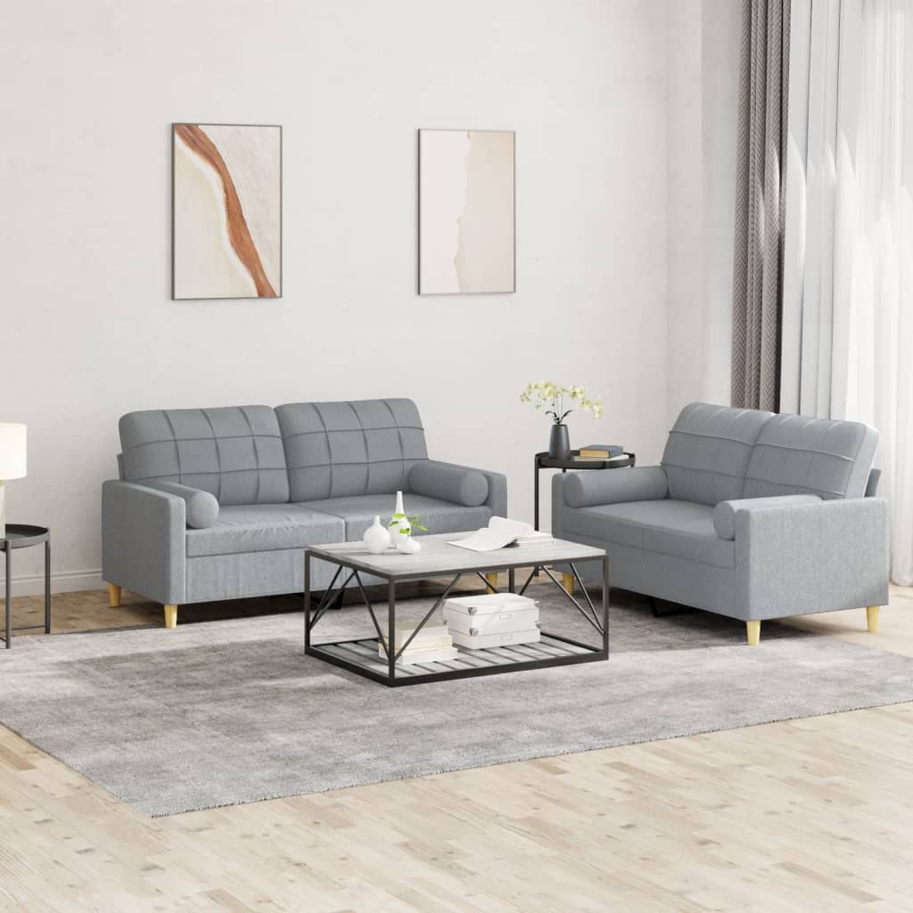 Set Divani 2 pz con Cuscini Grigio Chiaro in Tessuto | homemem39