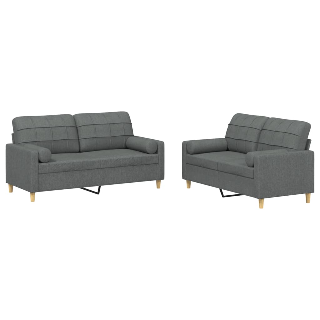 Set di Divani 2 pz con Cuscini Grigio Scuro in Tessuto | homemem39