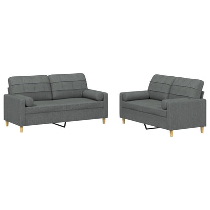 Set di Divani 2 pz con Cuscini Grigio Scuro in Tessuto | homemem39