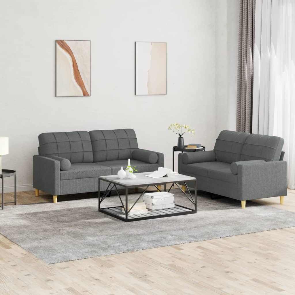 Set di Divani 2 pz con Cuscini Grigio Scuro in Tessuto | homemem39