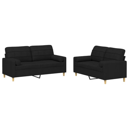 Set Divani 2 pz con Cuscini Nero in Tessuto | homemem39