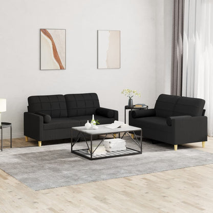 Set Divani 2 pz con Cuscini Nero in Tessuto | homemem39