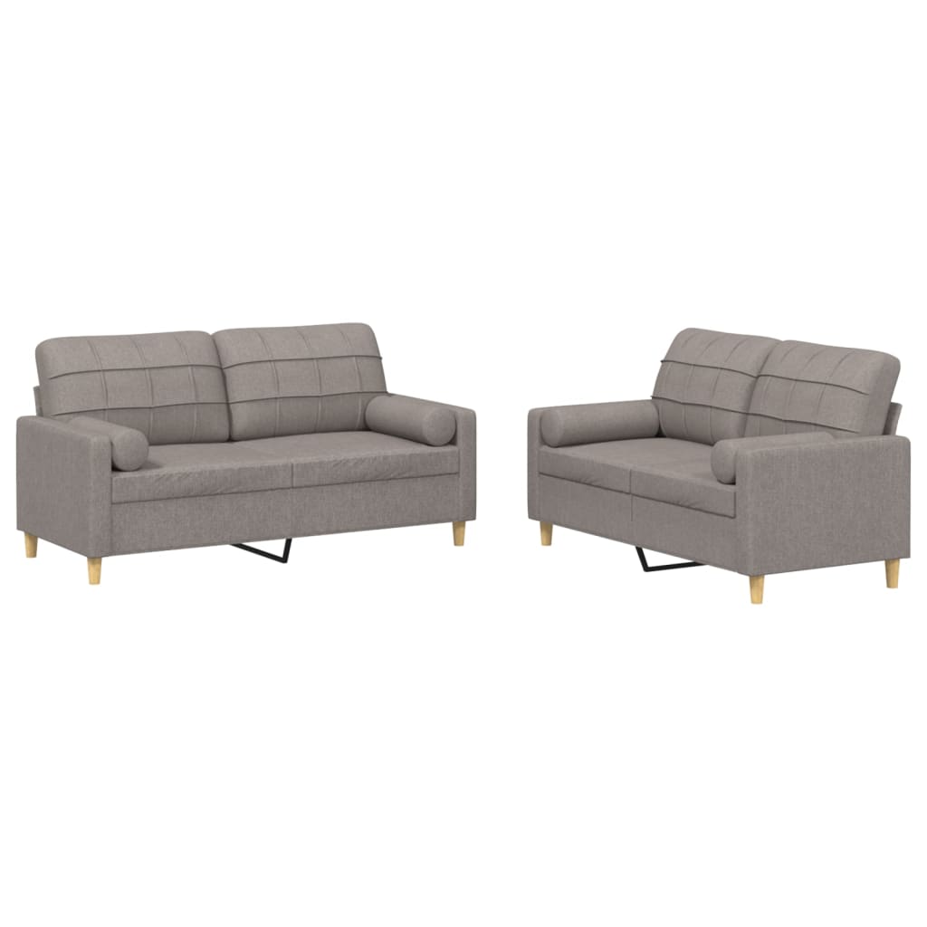 Set Divani 2 pz con Cuscini Tortora in Tessuto - homemem39