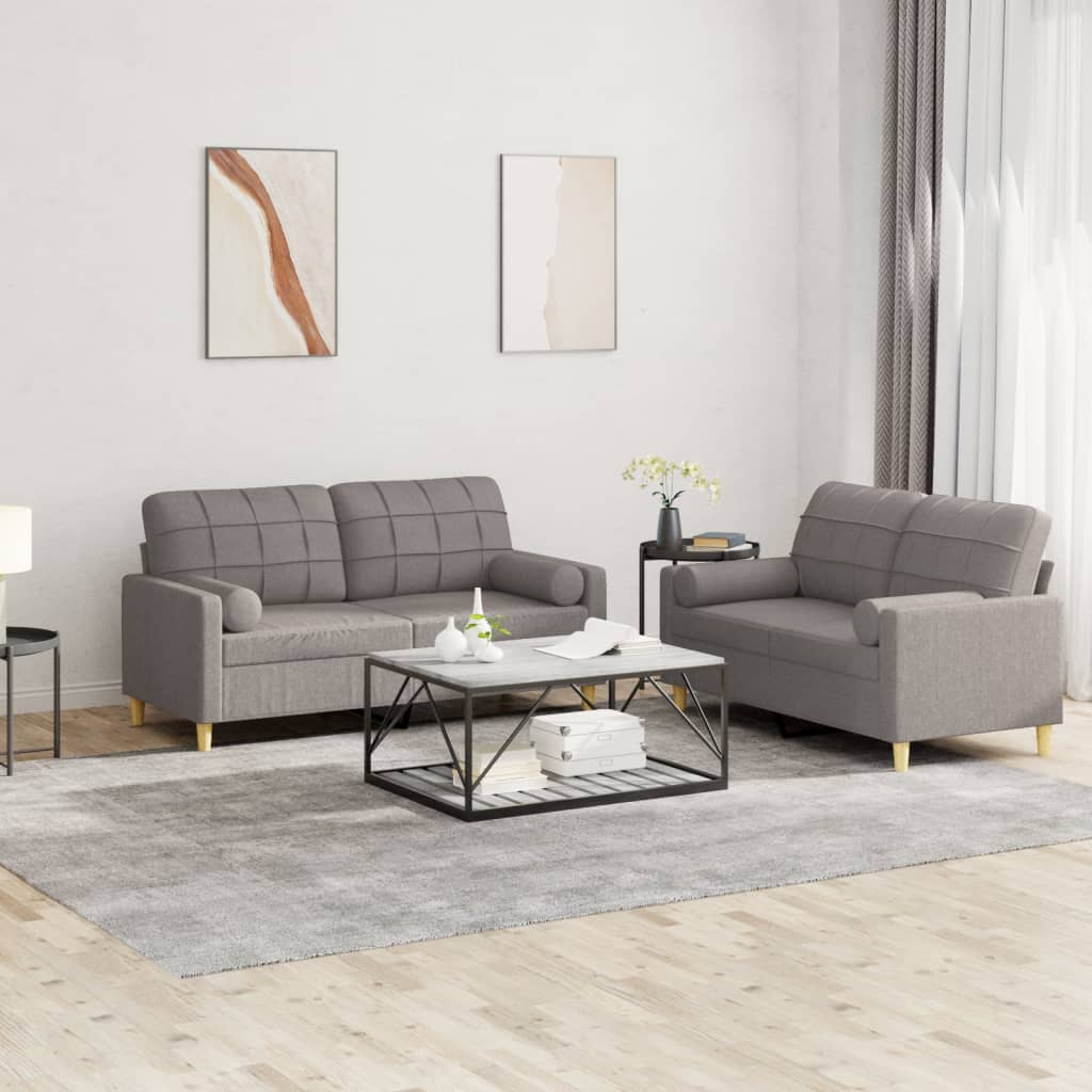 Set Divani 2 pz con Cuscini Tortora in Tessuto | homemem39