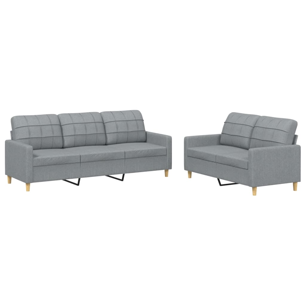 Set di Divani 2 pz con Cuscini Grigio Chiaro in Tessuto | homemem39